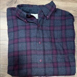 Men's Plaid Button-Down Shirt - Burgundy and Gray